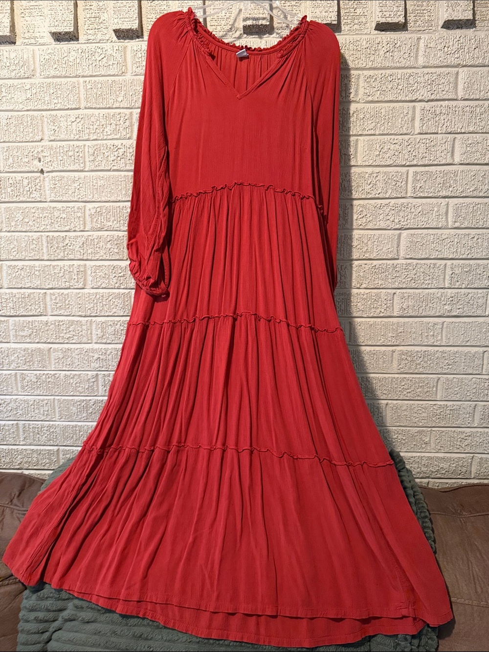 Old Navy Red Long Sleeve Tiered Maxi Dress